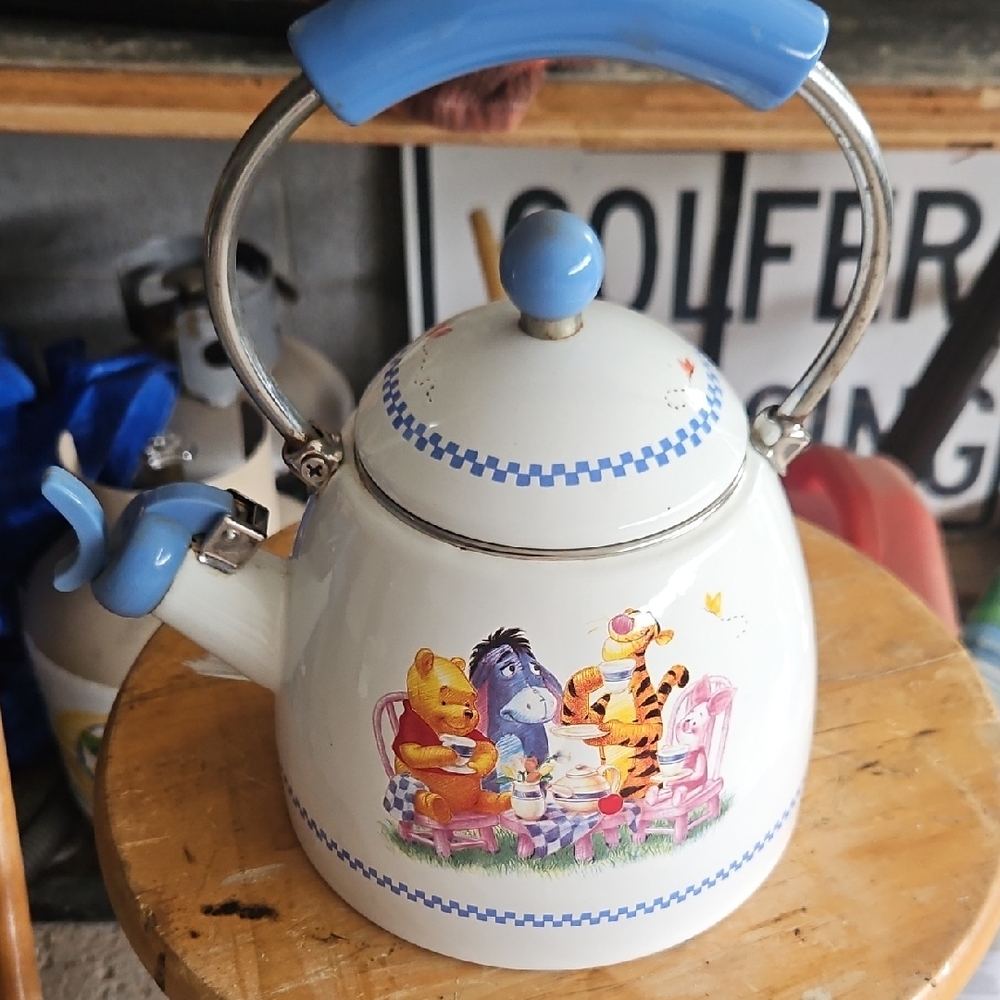 Winnie the Pooh Themed Teapot with Blue Handle